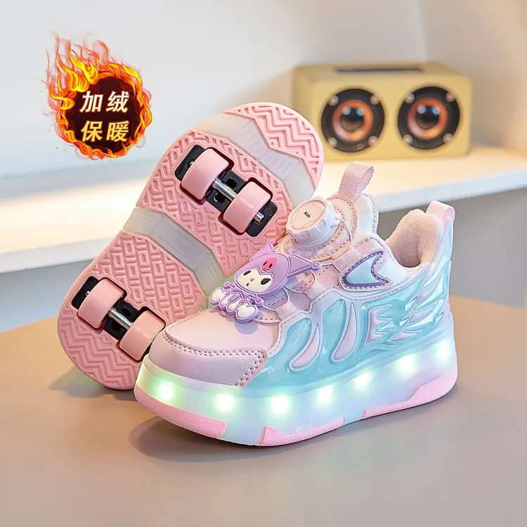 女童暴走鞋秋冬季新款充电发光儿童滑轮鞋加绒保暖二棉隐形库洛米