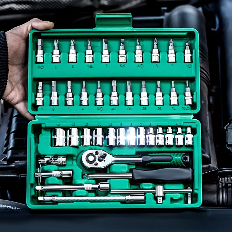 牛享46件套汽修车工具套装摩托车电瓶车棘轮扳手维修修理工具套装