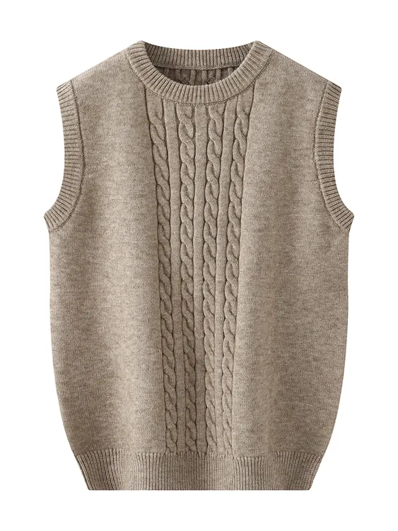 重工麻花圆领马甲安迪绒儿童针织衫秋冬季保暖男孩毛衣女孩打底衫