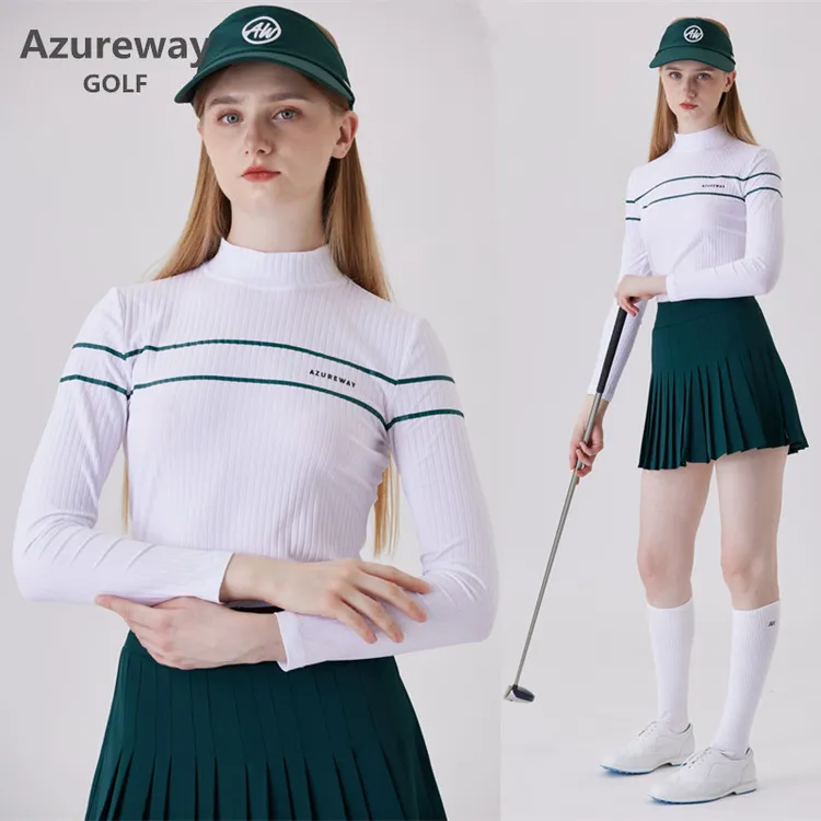 Azureway新款高尔夫女长袖中高领速干弹力显瘦T恤衫GOLF球上衣服