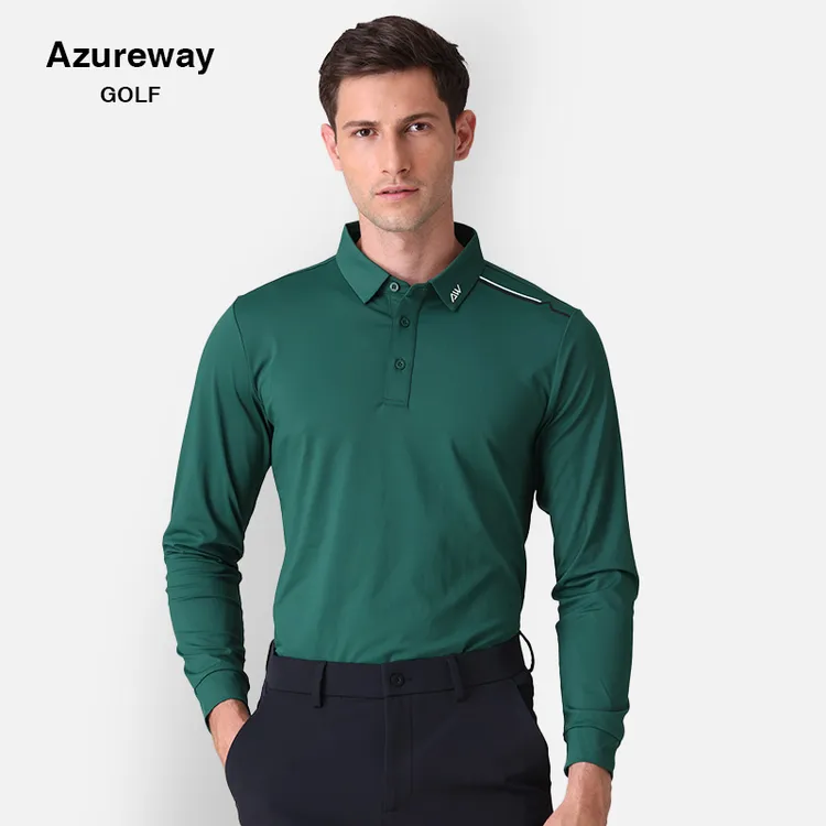 Azureway秋冬高尔夫男装长袖中厚速干弹力翻领T恤衫GOLF运动球衣