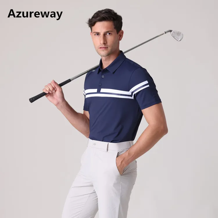 Azureway高尔夫时尚男短袖透气速干高弹修身T恤衫GOLF夏季球服装