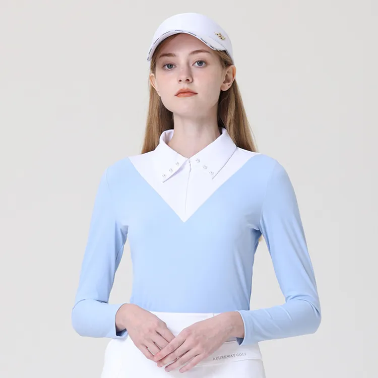 Azureway高尔夫女长袖新款透气速干拼色弹力T恤衫GOLF运动球衣服