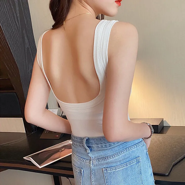 2023露背u型棉小吊带背心女夏外穿带胸垫内搭美背文胸一体打底