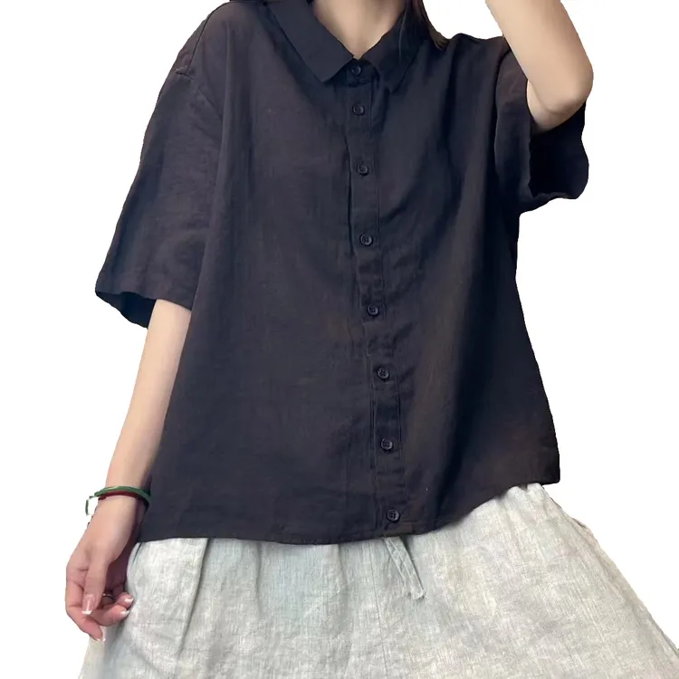 9085麻料短袖衬衫夏季百搭