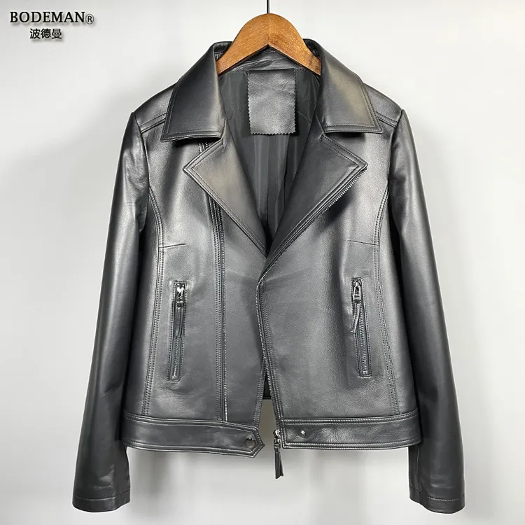 BODEMAN/波德曼机车女王小羊皮真皮外套春秋西装领韩版海宁皮衣女