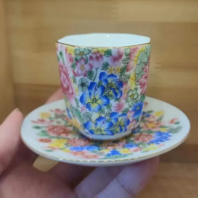 瓷泽万花珐琅彩描金创意杯碟品茗主人杯-G527