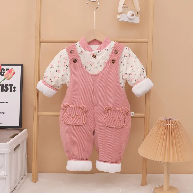 【熊头背带】男童女童熊头背带两件套加厚保暖套装儿童外穿背带套装