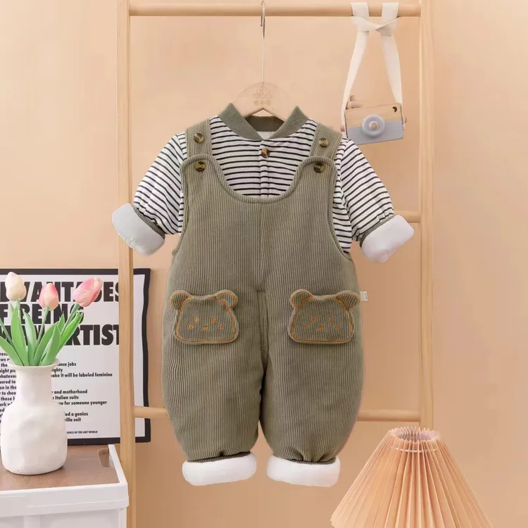 【熊头200克】男童女童熊头背带两件套加厚保暖套装儿童外穿套装