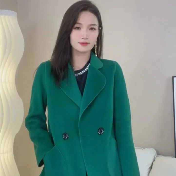 【红人上新】纯色双面呢大衣经典女西服领女装中长款外套气质-999款