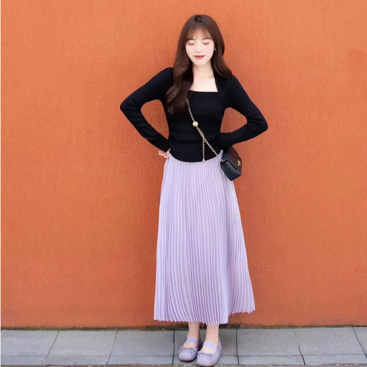 2024新款早秋冬季休闲简约上衣搭配半身裙裙子显瘦百搭时尚洋气