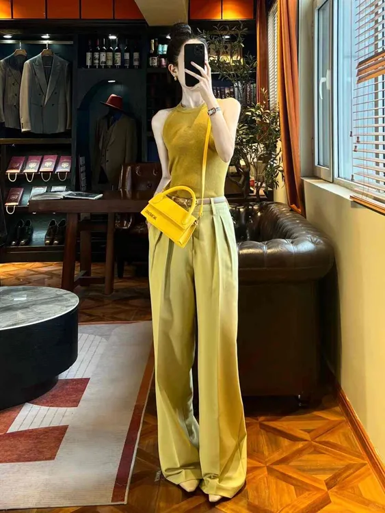 2024夏季新款显瘦无袖吊带背心时尚宽松高腰休闲阔腿裤女气质小众