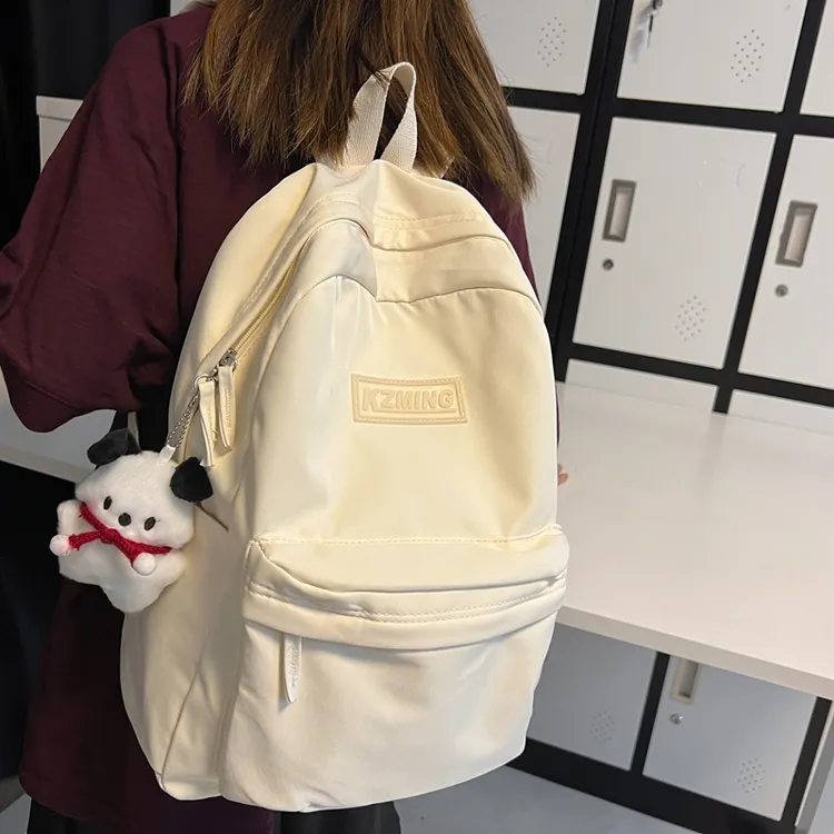 书包女ins大学生百搭纯色简约高颜值背包初高中学生大容量双肩包