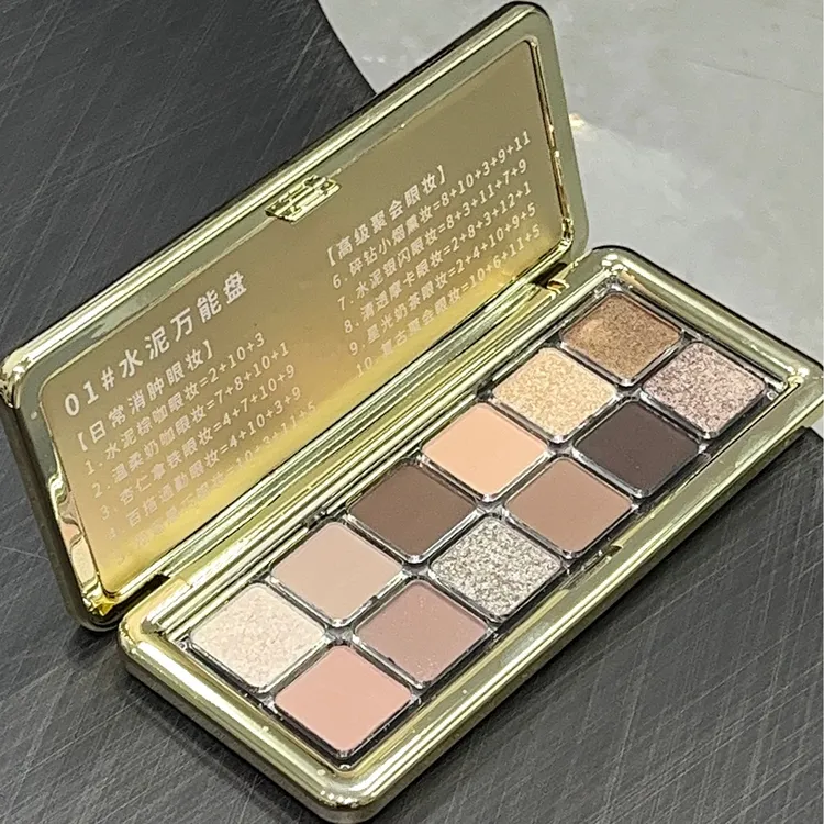 洛佩托多功能12色眼影盘ins超火珠光防水水泥盘爆闪大地冷茶棕色