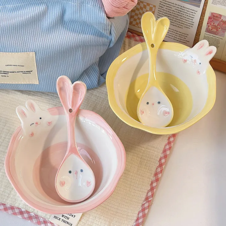 【啵啵兔】5.5英寸米饭碗汤勺可爱卡通网红款釉下彩家用高颜值餐具