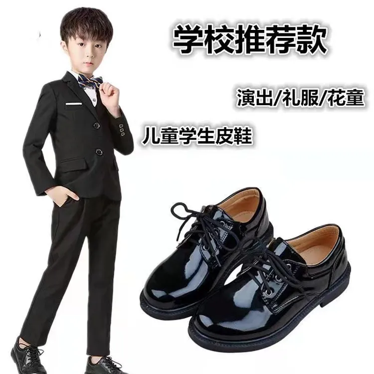 男童皮鞋新款英伦风中大童软底礼服鞋学生亮面尖头黑色走秀表演鞋