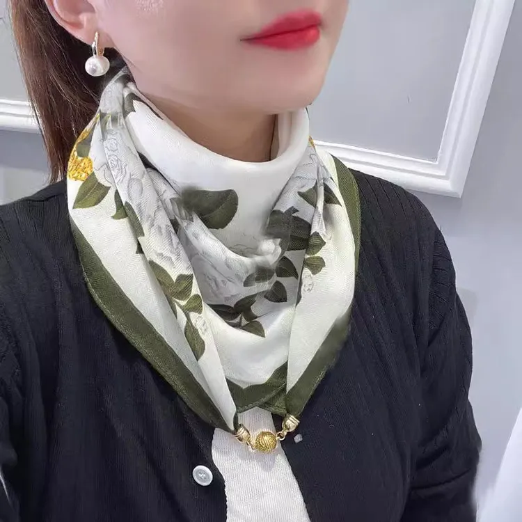 棉麻方巾磁吸扣薄款春秋丝巾女百搭高级感时尚千鸟格方巾护颈围脖