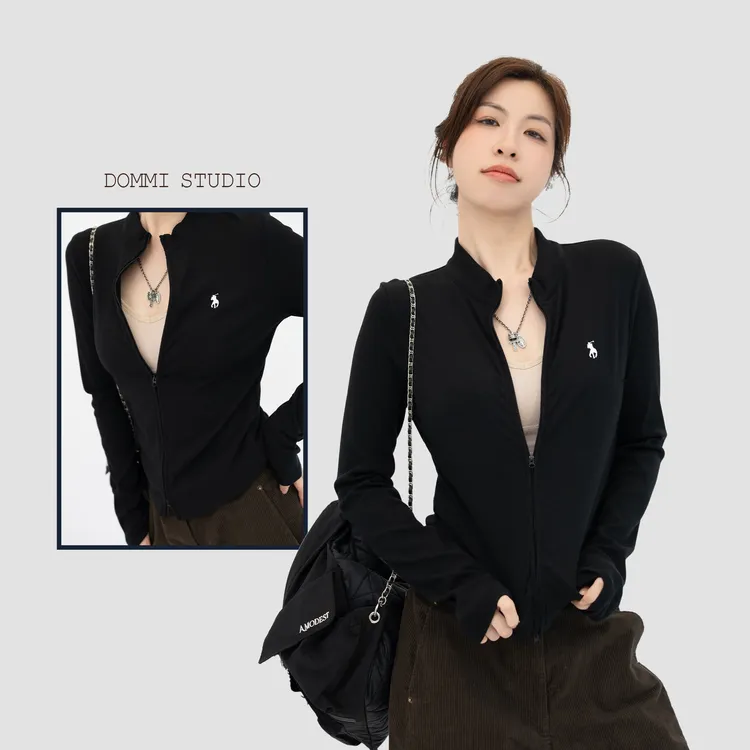 【小马修身弹力拉链开衫】春秋气质显瘦女士长袖小外套 #68149