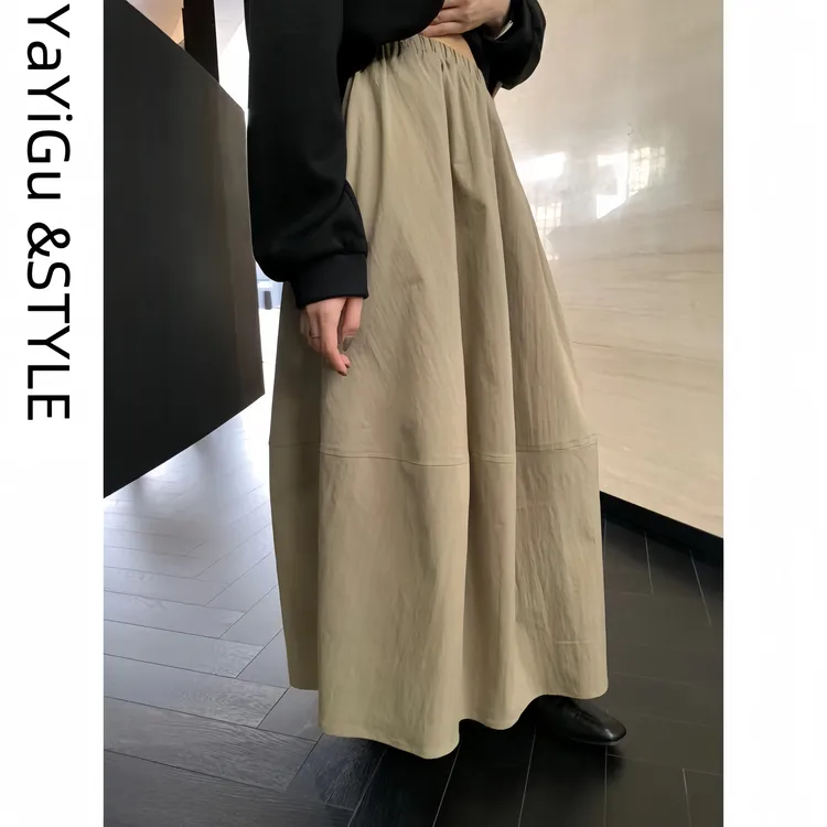 秋冬新款简约休闲通勤百搭松紧腰A字半身裙气质显瘦气球包臀长裙