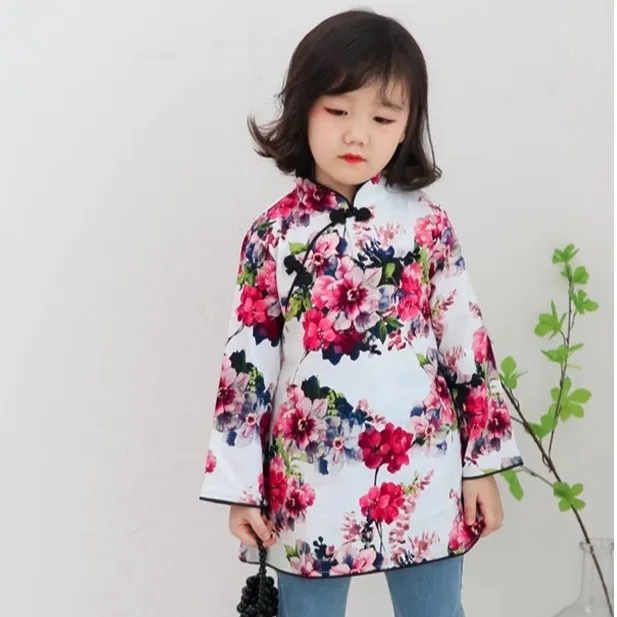 女童旗袍儿童新款长袖春秋棉改良公主碎花国风宝宝女孩上衣连衣裙