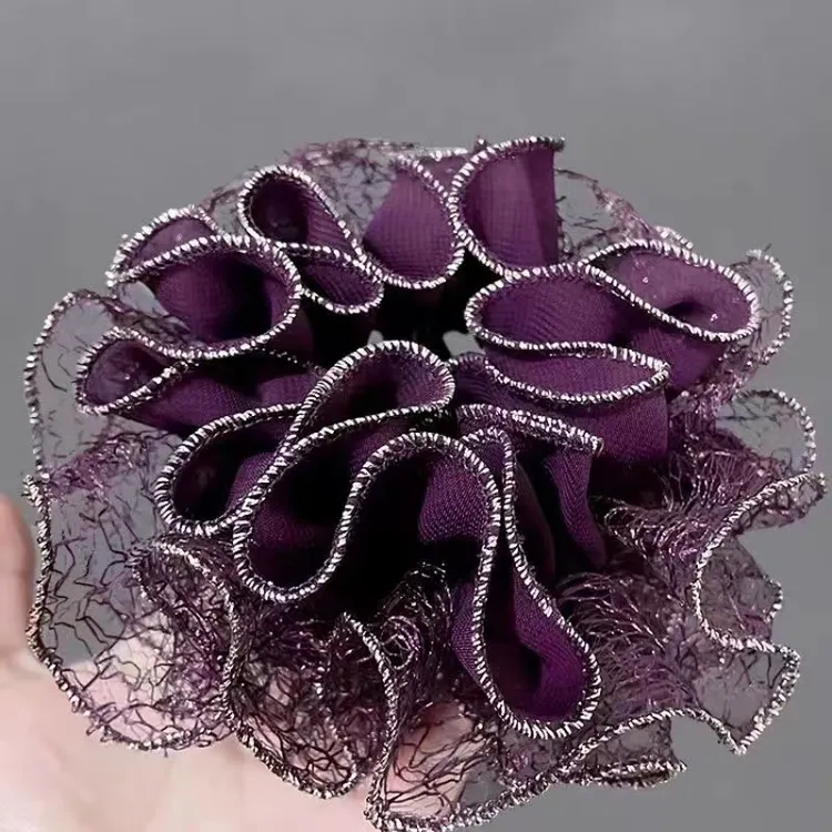 韩版布艺加粗超大号金线蕾丝发圈懒人盘发器优雅高弹力头绳扎头发