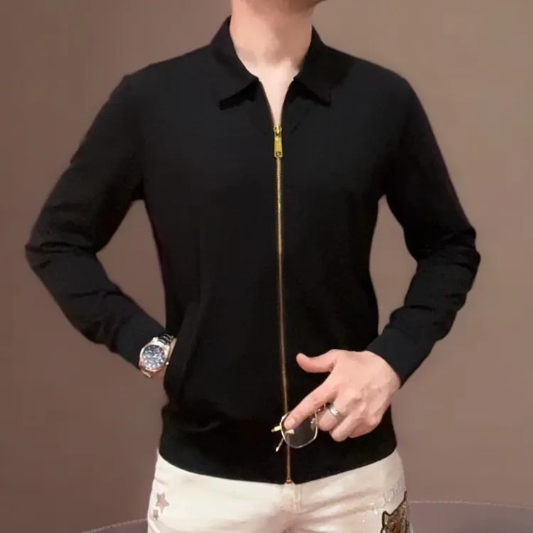 2024商务净版秋季新款欧货男士时尚高品质拉链开衫翻领长袖77