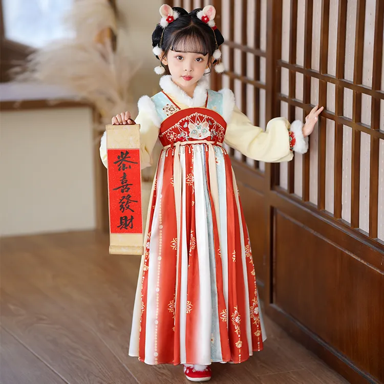 汉服女童秋冬款中国风2025新款古装冬季儿童唐装女孩加绒冬装襦裙