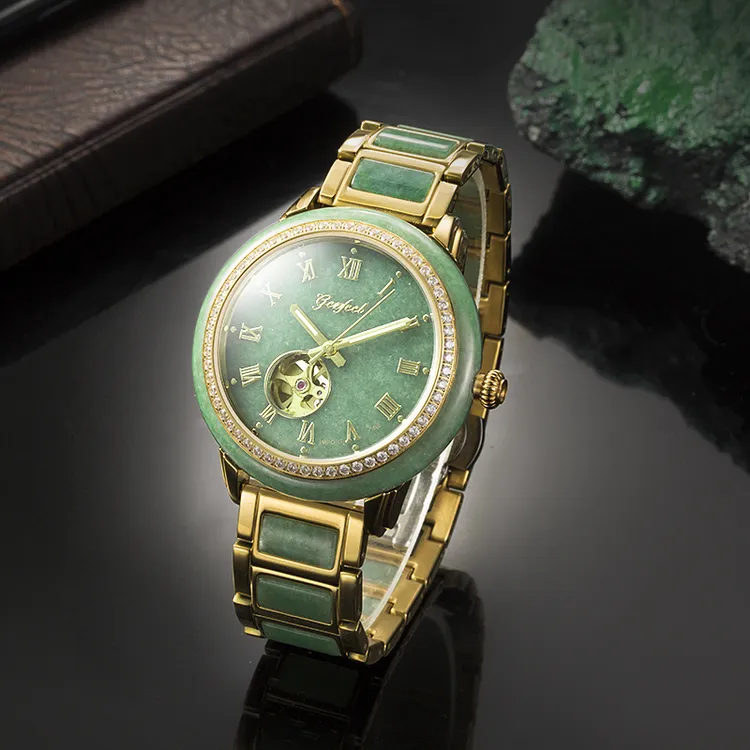 夜光翡翠镂空镶钻男士手表/机械腕表