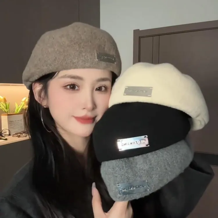 2024年冬季新款简约百搭贝雷帽子女立体有型韩版时尚防寒前进帽