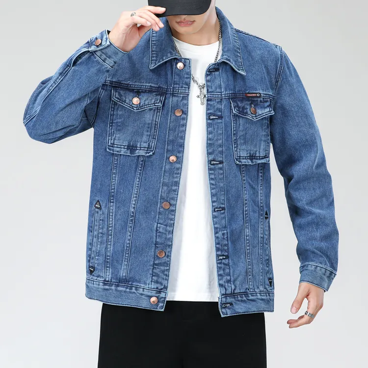 新塘牛仔外套男宽松大码夹克2025春秋新款男装休闲牛仔衣加绒加厚