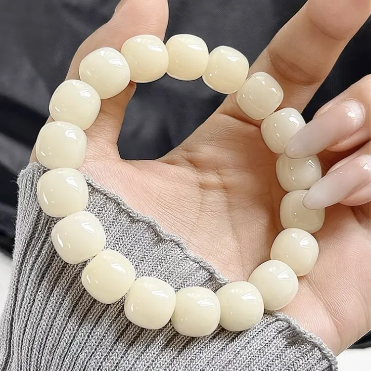 天然菩提根手串高密单圈文玩手持念珠绕指柔男女白色老型珠菩提子