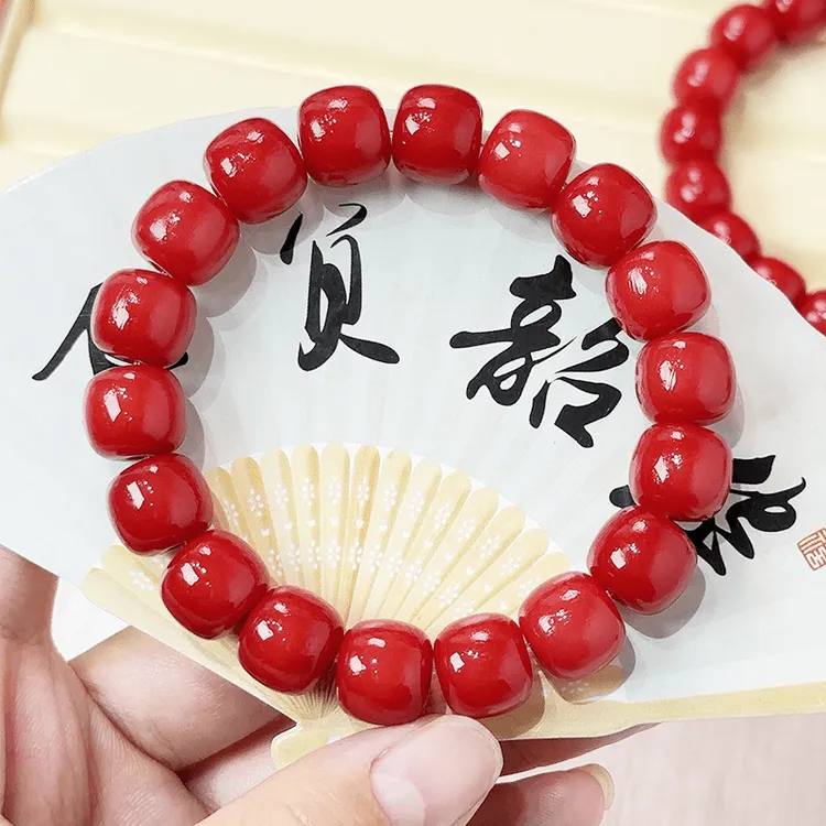 樱桃新年红菩提手串学生版绕指柔菩提根念珠男女同款单圈文玩手串