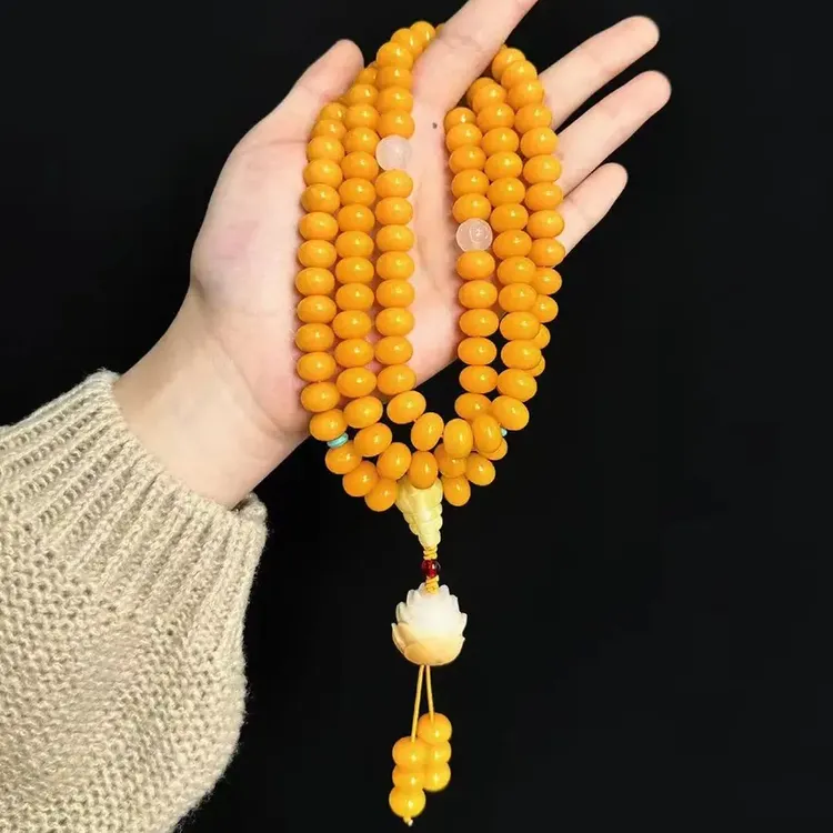 金色满堂菩提108颗菩提炭烧莲花菩提吊坠手作款文玩念珠