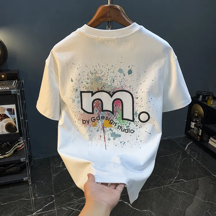 夏季男士纯棉个性字母印花短袖t恤男韩版修身圆领百搭帅气半袖衫