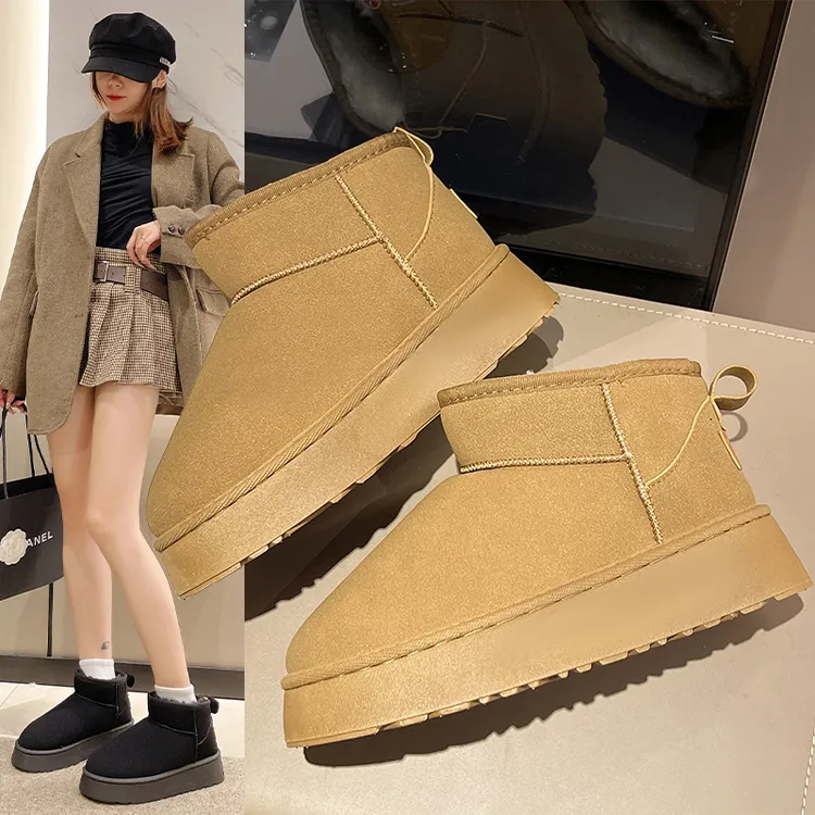 【现货】厚底雪地靴女网红百搭加绒加厚冬季新款棉鞋保暖增高面包鞋