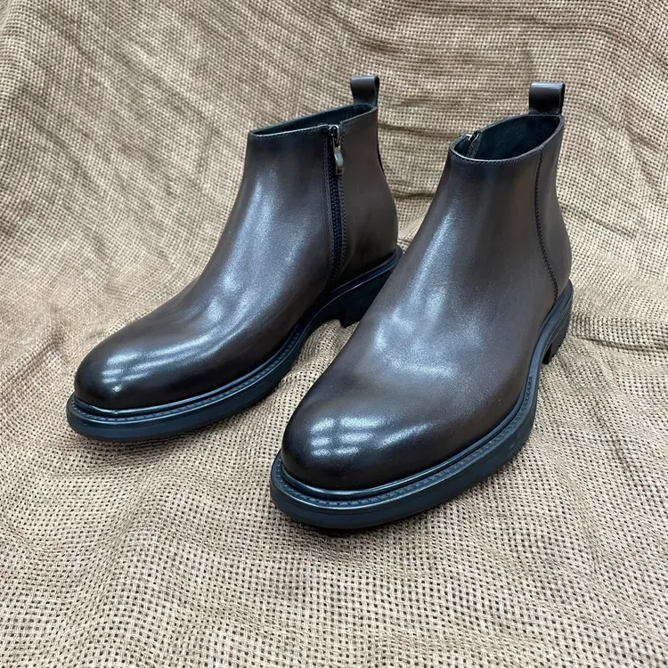 软底软面真皮切尔西靴男2025新款爆款厚底高帮皮鞋男圆头短靴秋冬