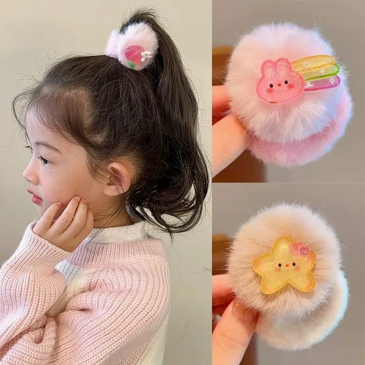 儿童发圈小女孩软萌卡通毛绒发绳秋冬款高弹力不伤发头绳女童发饰