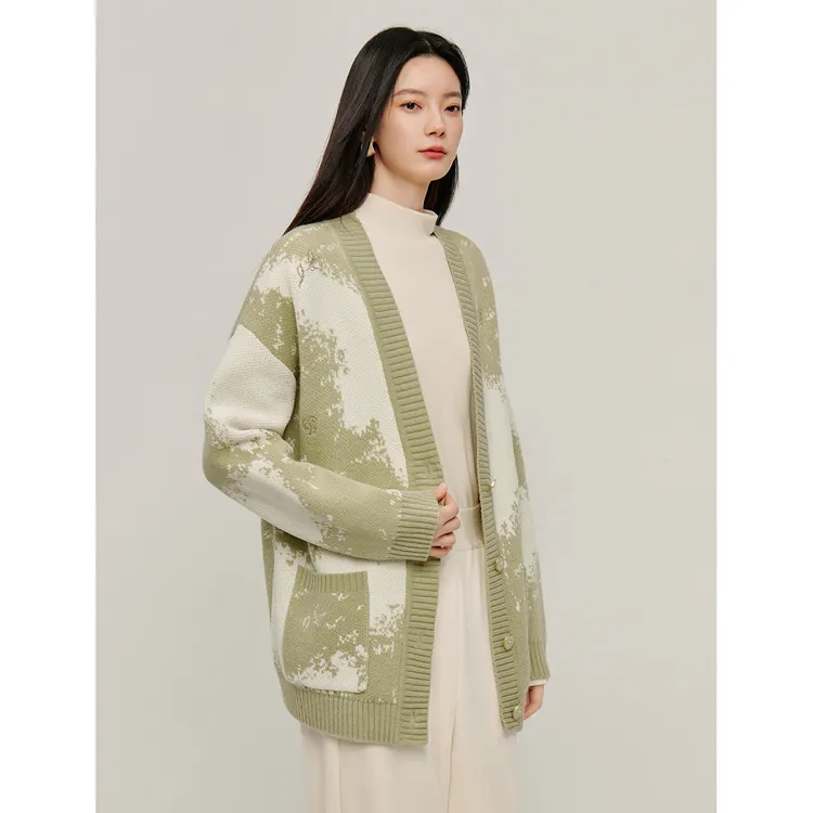 【商场同款】茵曼冬季女毛衣外套开衫针织衬衫拉链新款长袖慵懒休闲