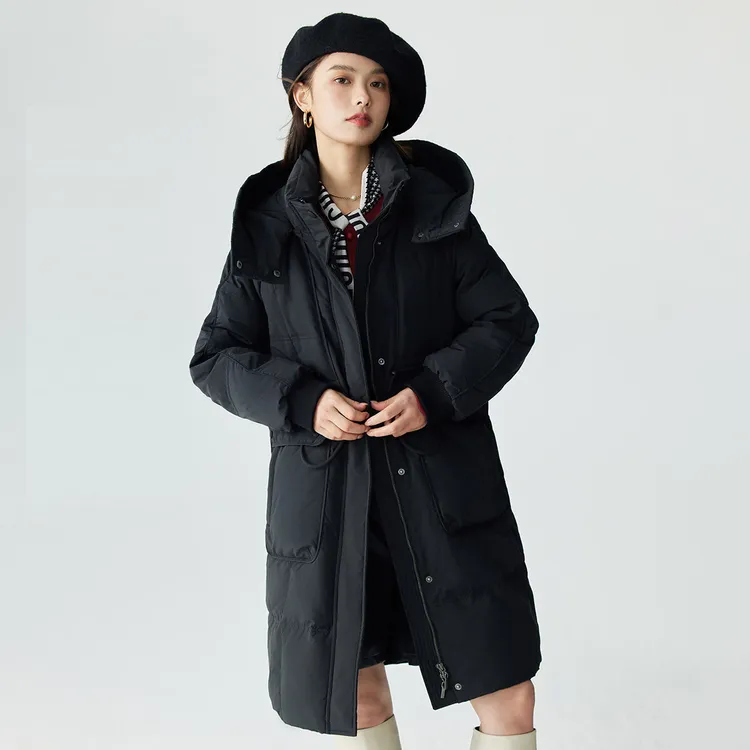 茵曼2024冬季新款女棉衣/棉服外套保暖面包羽绒服加厚中长连帽