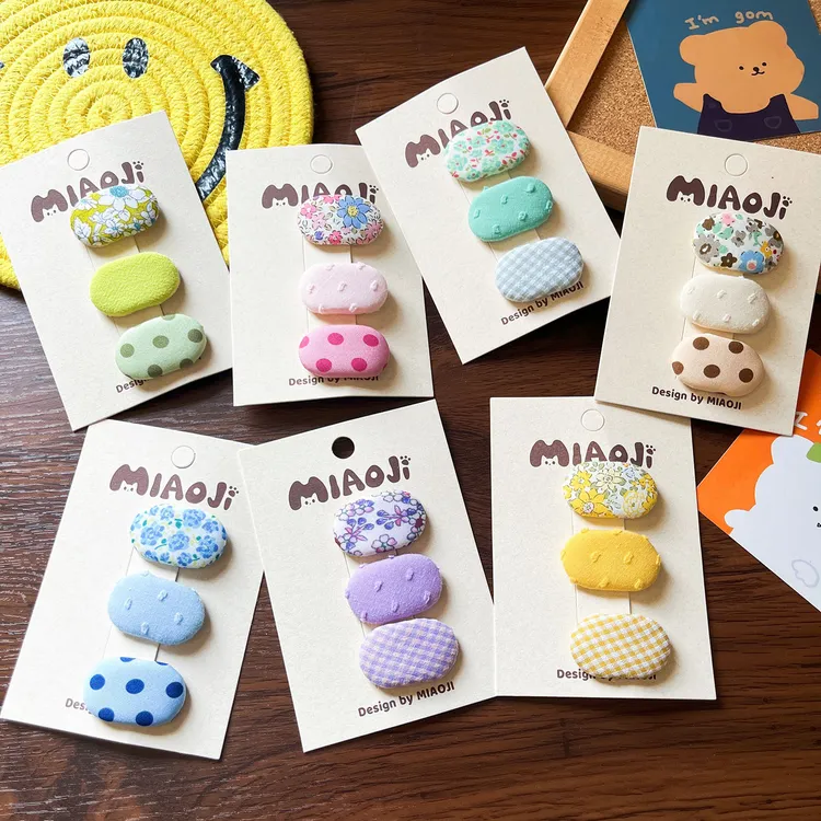 新款婴幼儿碎花发夹彩色椭圆格纹布艺bb夹宝宝刘海侧边夹儿童发夹