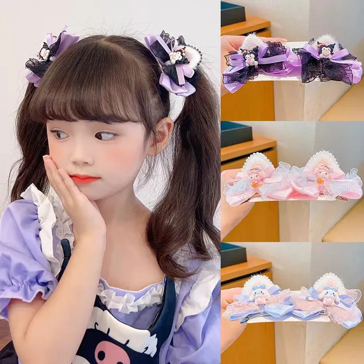 儿童库洛米对夹可爱三丽鸥立体蕾丝蝴蝶结猫耳发夹公主儿童发夹