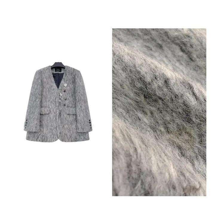 【莫妮卡】格雷系高级感慵懒水波纹西装V领外套