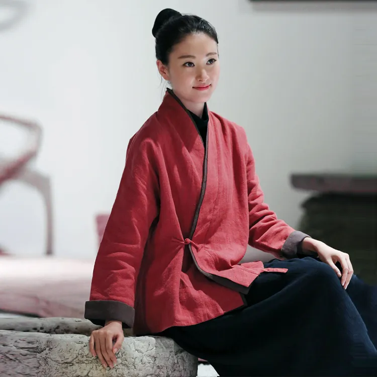 民族风冬季唐装中式上衣中国风女装禅意茶服盘扣禅服改良汉服女
