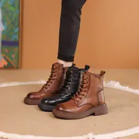 听纯9679秋冬2024百搭复古真皮厚底英伦风马丁靴粗跟中筒时尚女靴