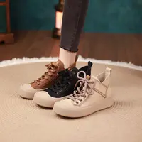 听纯9605透气款软底平底女鞋真皮厚底高帮鞋爆款秋冬新款系带女鞋