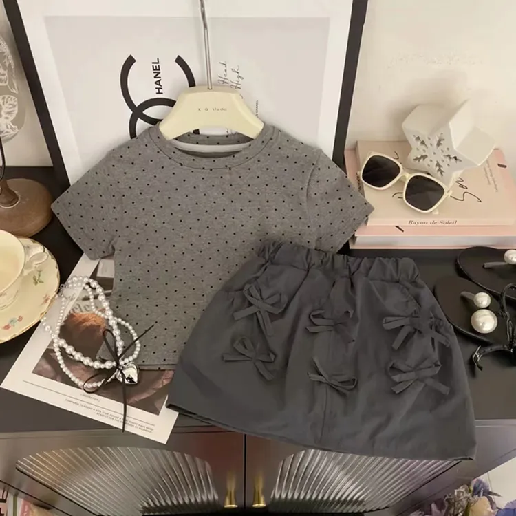 女童夏款套装裙2025新款女宝韩版洋气休闲波点体恤半身裙两件套潮