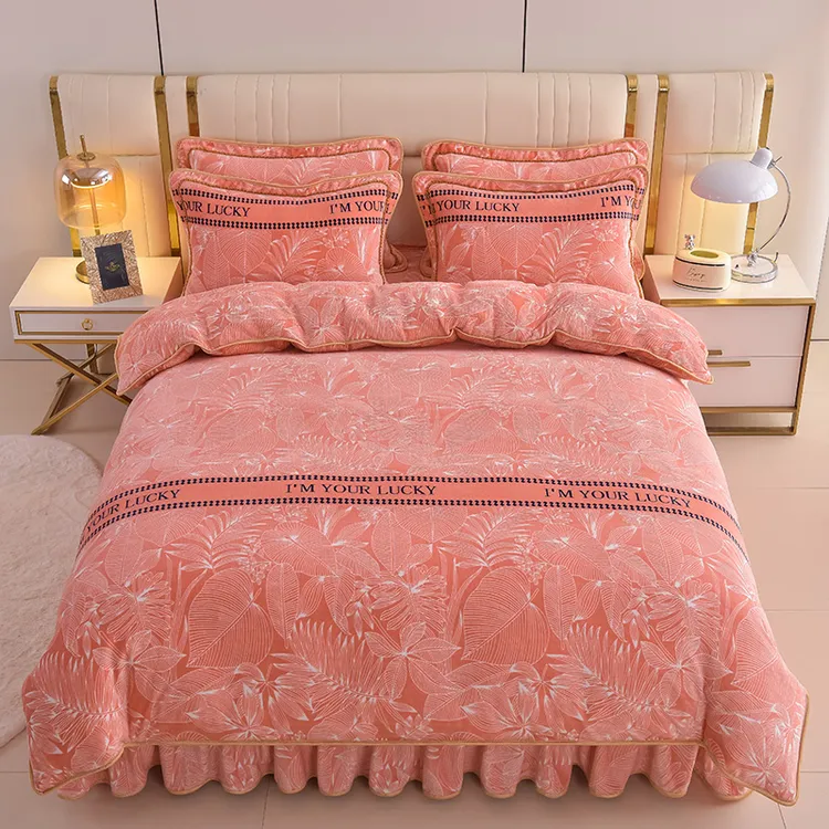 冬款高端加厚牛奶绒双面绒床上四件套婚庆冬季四件套牛奶绒双面绒