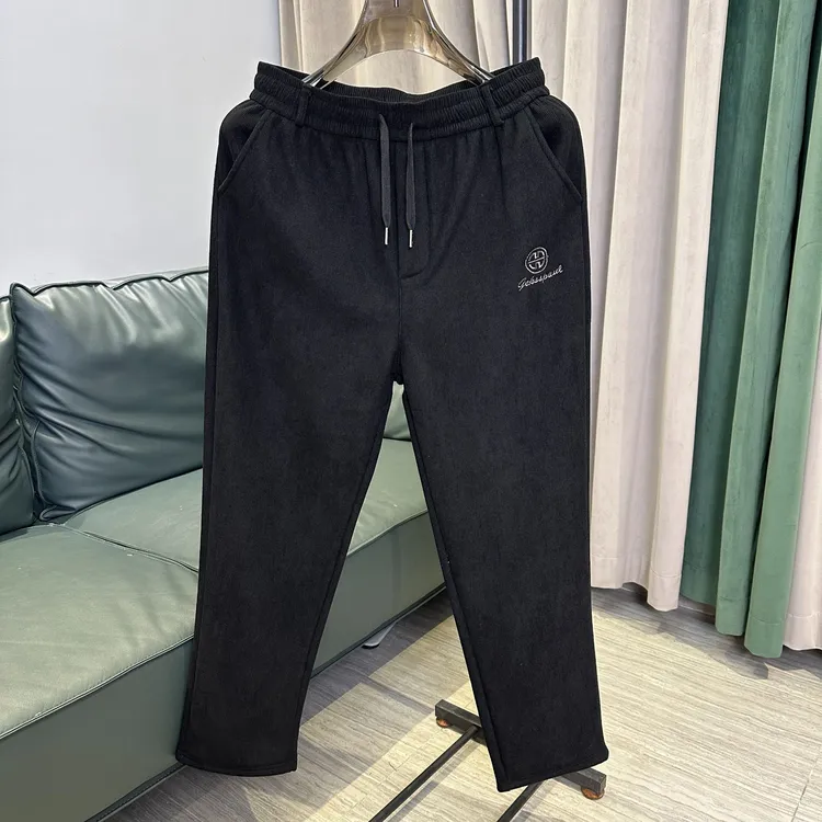 24男士时尚直筒休闲裤百搭弹力长裤秋冬新款加绒加厚黑色修身