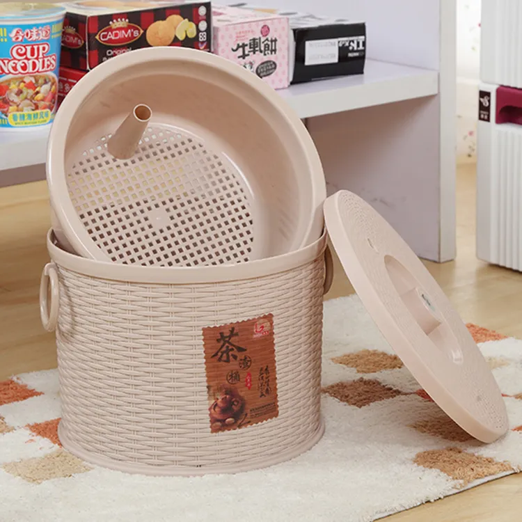 茶水桶桌底功夫茶桶塑料小号滤茶排水桶带盖废水垃圾桶圆形茶渣桶
