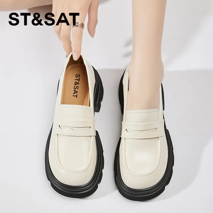 星期六真皮5cm厚底乐福鞋女2025春新款英伦风单鞋时尚百搭小皮鞋